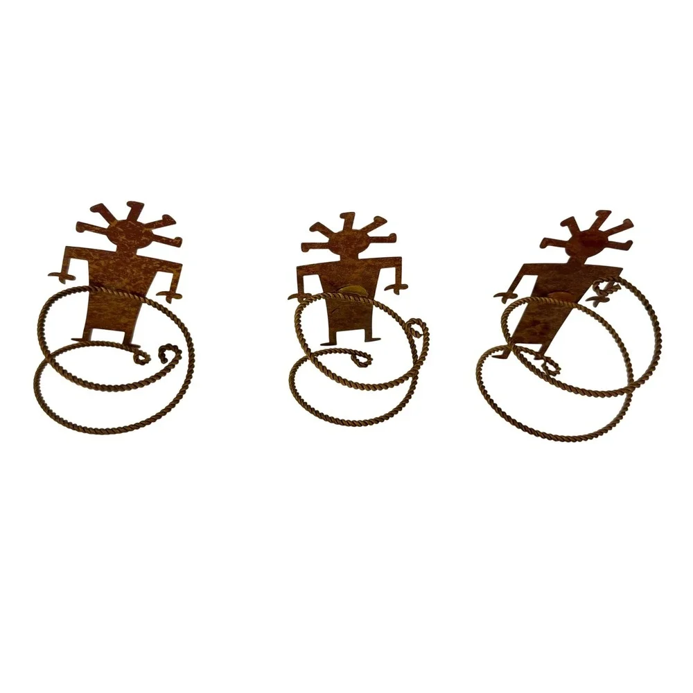 Napkin Rings Unisex OS Brown Excellent Kokopelli Metal Set of 3 Rustic